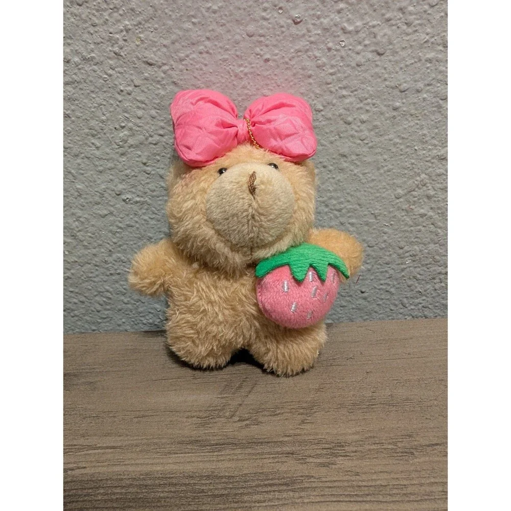 Strawberry Teddy Bear Plush Bag Charm Keychain Pink Bow Cute Kawaii 5